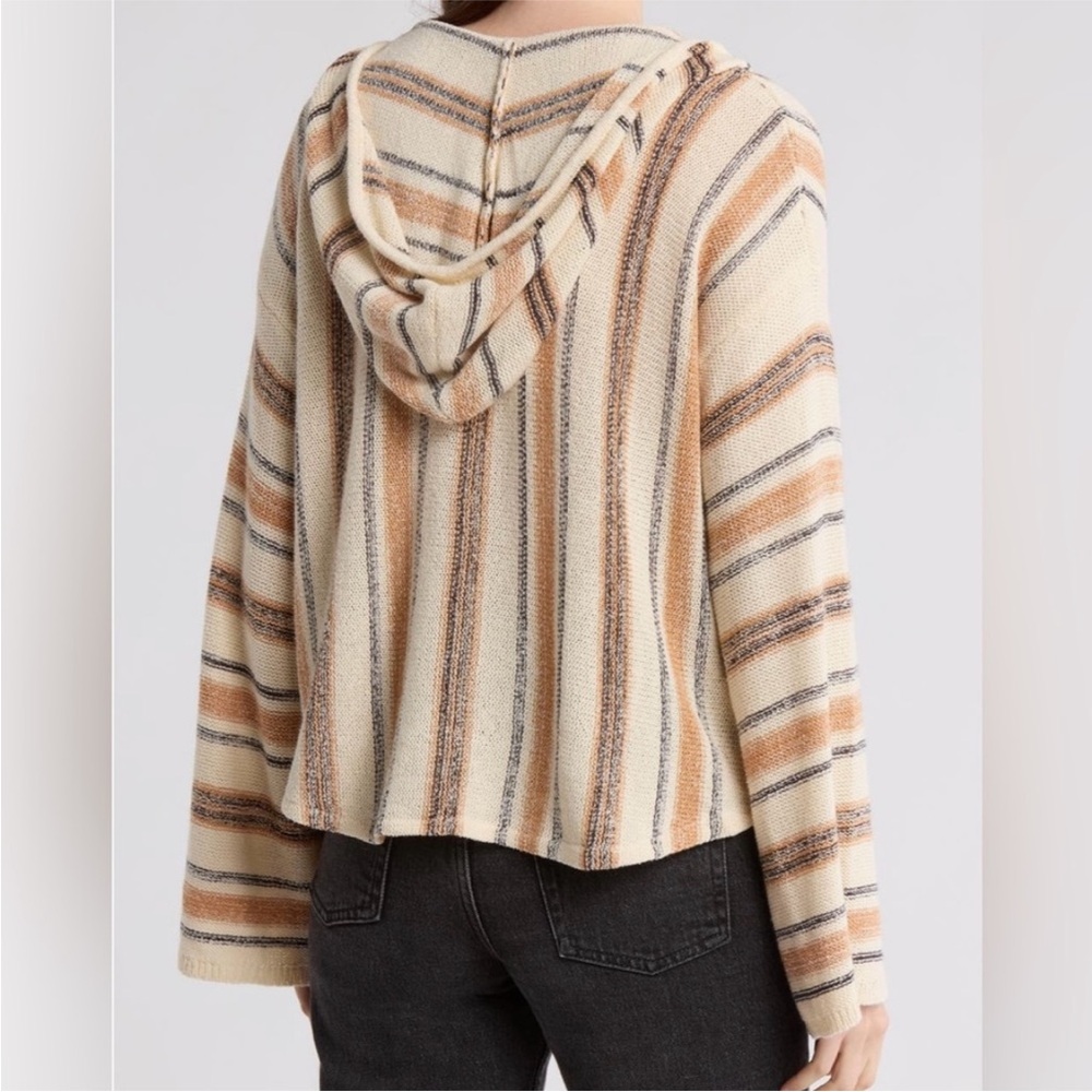 Baja Beach Stripe Pullover Sweater Hoodie Cream and Tan Small NWT Billabong
